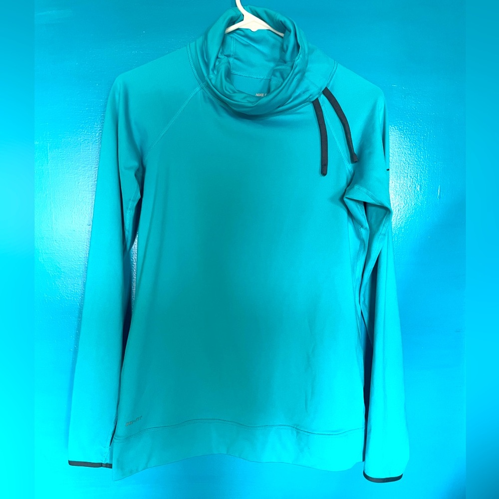 Nike Pro Dri-Fit Teal Long Sleeve Cowl Pullover Side Tie Pullover - SZ M.